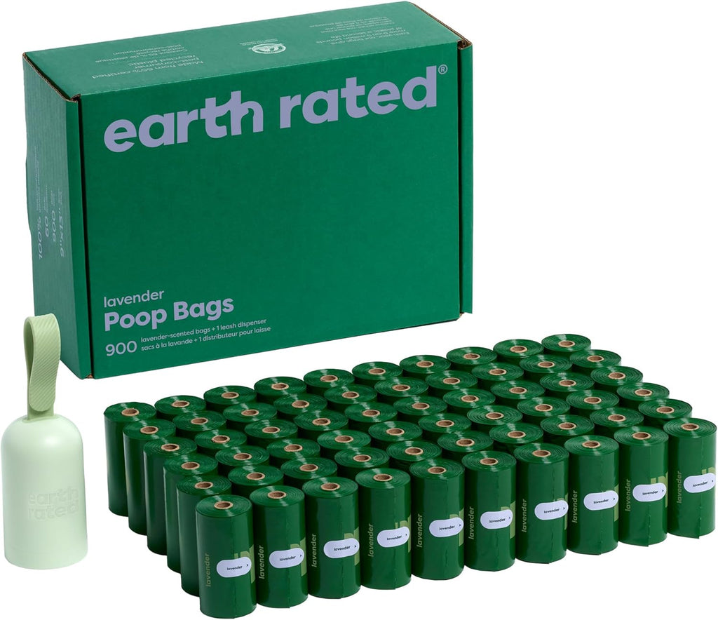 Dog Poo Bag Holder with Dog Poo Bags Rolls, Durable and Guaranteed Leakproof, Lavender Scented, 1 Dispenser and 900 Bags